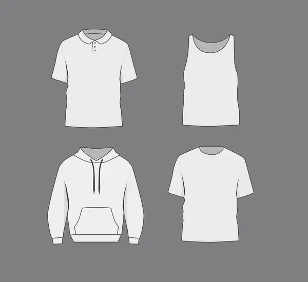 Basic White Male Polo Shirt Tank Top Hoodie Mockup Blank — Stock Vector