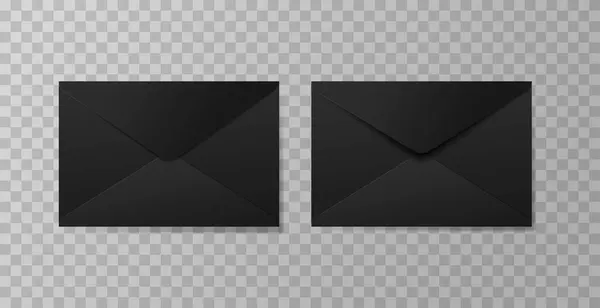 Set Realistic Black Envelopes Different Positions Folded Unfolded Envelope Backpack — Stock Vector