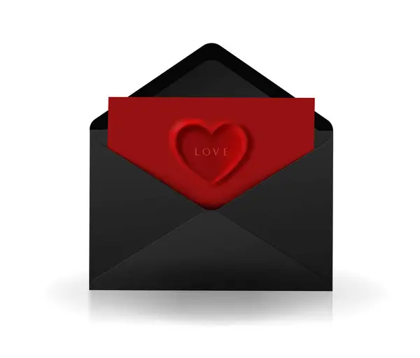 Vector Envelope Open Black Envelope Love Invitation Card Valentines Invitation — Stock Vector