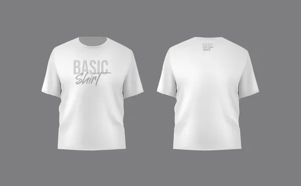 Shirt Basic Uomo Nero Modello Realistico Vista Anteriore Posteriore Modello — Vettoriale Stock