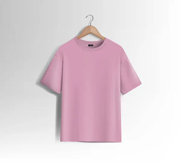 粉色单面空白T恤衫样式的模板边 自然形状在看不见的人体模型上 用于设计模拟打印 图库插图