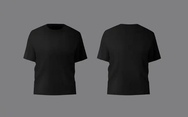 基本的黑色男性T恤现实的模型 前视后视时尚服装空白纺织品印花模板 图库矢量图片