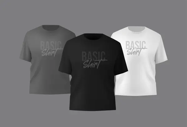 Shirt Homme Noir Basique Modèle Réaliste Vue Avant Arrière Modèle Vecteurs De Stock Libres De Droits