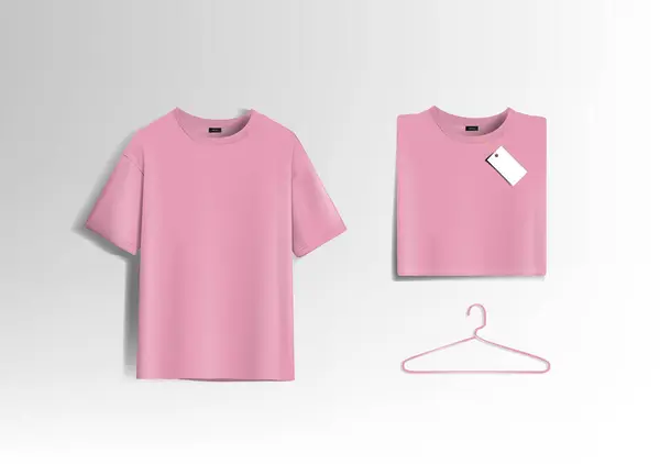 粉色单面空白T恤衫样式的模板边 自然形状在看不见的人体模型上 用于设计模拟打印 图库插图