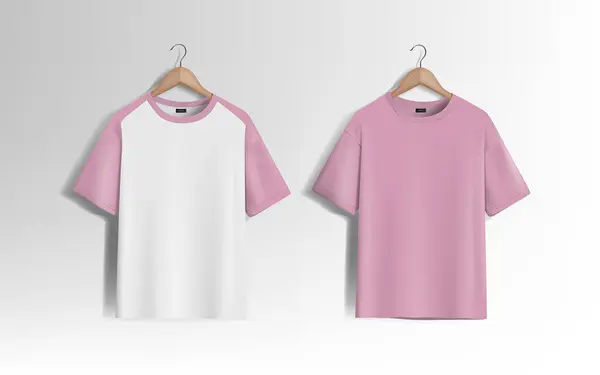 粉色单面空白T恤衫样式的模板边 自然形状在看不见的人体模型上 用于设计模拟打印 图库矢量图片