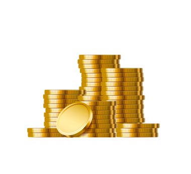 Altın para yığını. Yığınla para. Finans, yatırım ve tasarruf kavramı. Oyun elemanları. Altın para yığını. Hazine yığını..