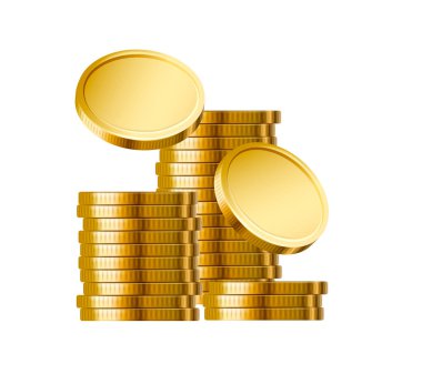 Altın para yığını. Yığınla para. Finans, yatırım ve tasarruf kavramı. Oyun elemanları. Altın para yığını. Hazine yığını..