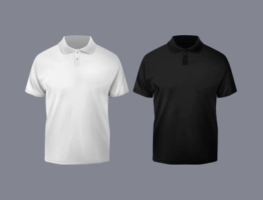Kısa kollu polo gömleği siyah ve beyaz. Ön, arka ve kol tasarımı için tişört..