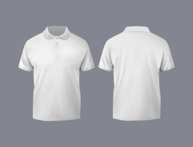 Kısa kollu beyaz polo tişört. Ön ve arka tişört. Model için tasarım.