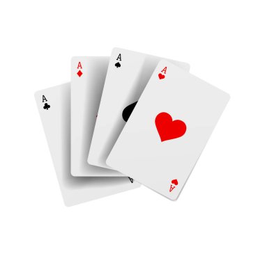 Poker ve kumar için uçan üç as, beyaz yolda izole edilmiş, kırpma yolu..
