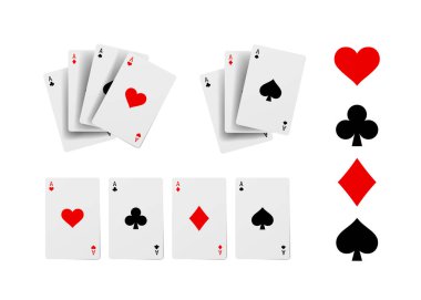 Poker ve kumar için uçan üç as, beyaz yolda izole edilmiş, kırpma yolu..