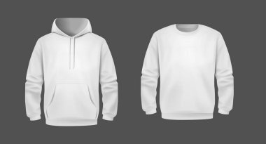 Beyaz Üniformalı kapüşonlu. Ön ve arka görünüm. Spor kapüşonlu. Rahat kıyafetler.