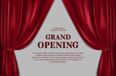 Sahne ışıklarıyla kırmızı perde. Büyük açılış duyurusu, altın cadı metni.