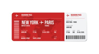 Uçak bileti tasarımı. Yolcu adı ve gideceği yer yazılı uçak bileti. Seyahat, seyahat ya da iş gezisi konsepti.