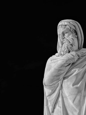 Old and wise man statue. A neoclassical marble statue erected in 1824  in Rome People's Square (Black and White with copy space)