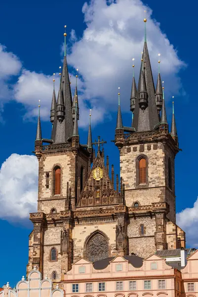 Architektura Gotycka Pradze Kościół Matki Bożej Przed Tynem Słynne Gotyckie — Zdjęcie stockowe