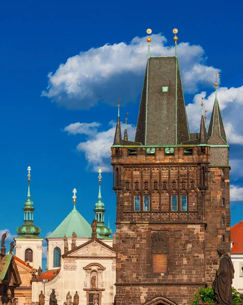 Prague Old Historical Center Beautiful Architectures Baroque Onion Domes Medieval — Stock Photo, Image