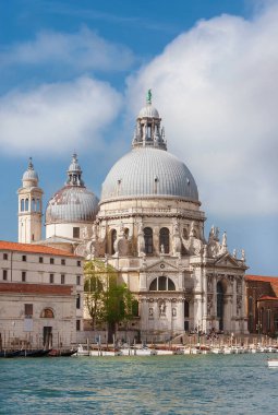 Baroque architecture in Venice. Beautiful and iconic dome of Salute Basilica (Saint Mary of Health), erected in the 17th century along the Grand Canal clipart