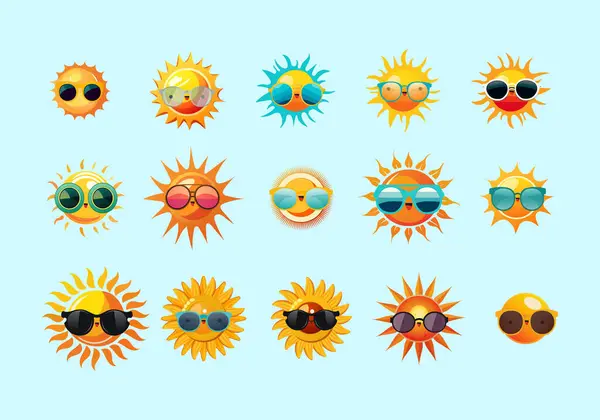 Set Sun Glasses Illustrations Collection Cute Sun Illustrations All Images — Stock Vector