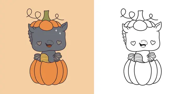 Grazioso Halloween Sea Horse Clipart Colorare Pagina Illustrazione Happy Clip — Vettoriale Stock