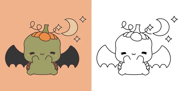 Leuke Halloween Schildpad Clipart Illustratie Zwart Wit Grappige Clip Art — Stockvector