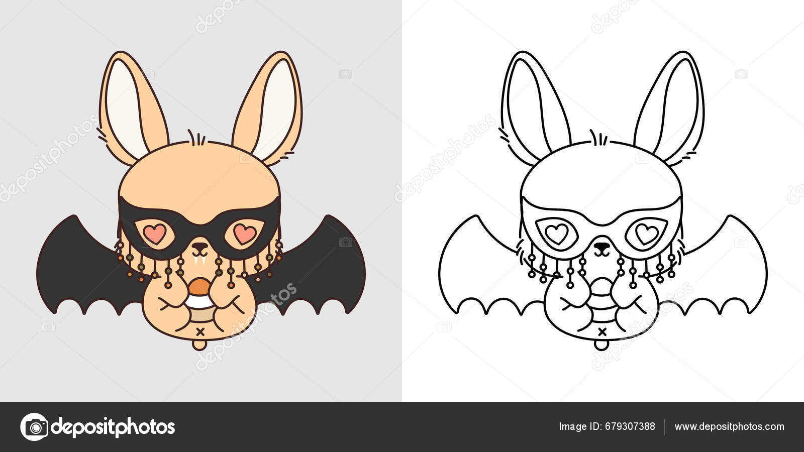 Kawaii Halloween Bunny Multicolored Black White Beautiful Clip Art
