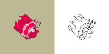 Kawaii, Cadılar Bayramı Rakun İllüstrasyonu ve Renklendirme Sayfası 'na Tırman. Komik Kawaii Cadılar Bayramı Hayvanı. Şeytan kostümlü bir Kawaii Cadılar Bayramı Hayvanı 'nın Şirin Vektör İllüstrasyonu. 