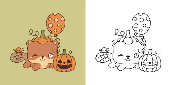 Leuke Halloween Bever Illustratie Voor Kleurplaten Cartoon Clip Art Halloween — Stockvector