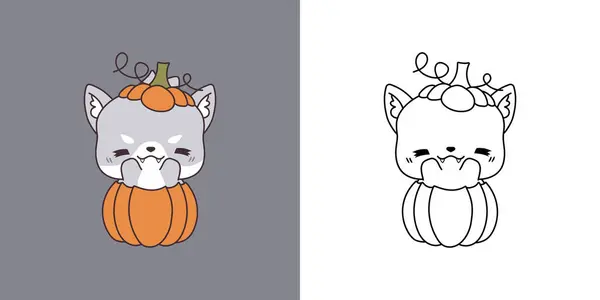 Leuke Halloween Wolf Illustratie Voor Kleurplaten Cartoon Clip Art Halloween — Stockvector