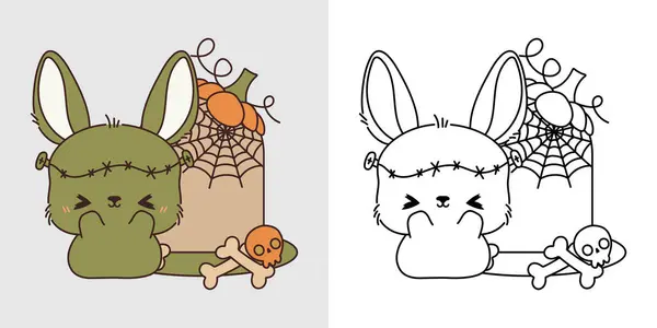 Cartoon Halloween Bunny Clipart Voor Kleurplaten Illustratie Happy Clip Art — Stockvector