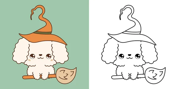 Σετ Halloween Poodle Dog Πολύχρωμο Και Μαύρο Και Άσπρο Kawaii — Διανυσματικό Αρχείο