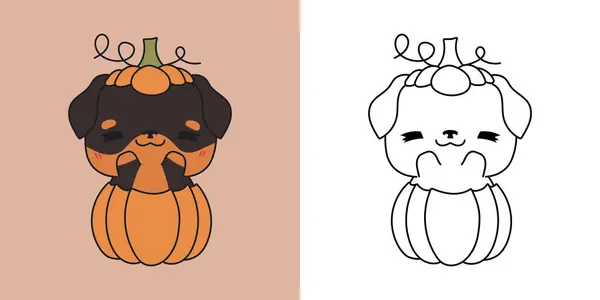 Cartoon Halloween Rottweiler Dog Clipart Voor Kleurplaten Illustratie Happy Clip — Stockvector