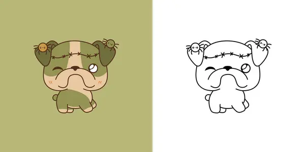 Kawaii Clipart Halloween Bulldog Illustration Coloring Page Смешной Щенок Кавайи — стоковый вектор