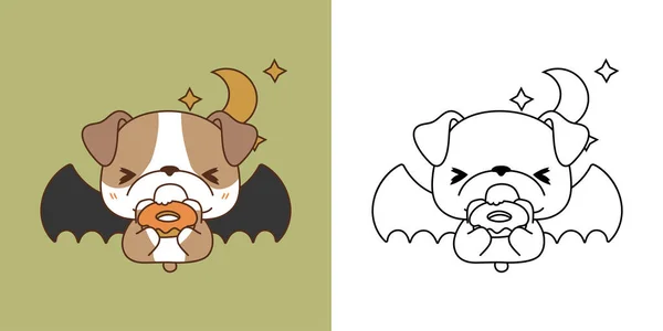 Set Halloween Bulldog Hond Veelkleurig Zwart Wit Kawaii Clip Art — Stockvector