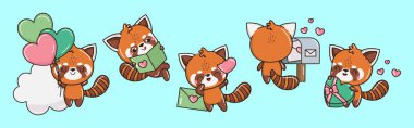 Kawaii Kızıl Panda Çizimleri. Şirin Vektör Koleksiyonu Tecrit Edilmiş Hayvan Resimleri. Aşık Şirin Vektör Hayvanlar 