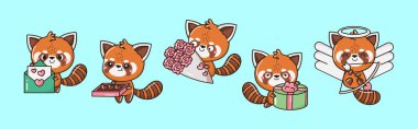 Vektör Red Panda Sanatı Koleksiyonu. İzole edilmiş Hayvan Clipart Illustration seti. Aşık Şirin Vektör Hayvanlar 