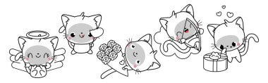 Kawaii Kedi Boyama Sayfası Çizimleri. Şirin Vektör Koleksiyonu Kitty Taslak Çizimleri 'ni izole etti. Renklendirme Kitabı Sevimli Vektör Hayvanlar 