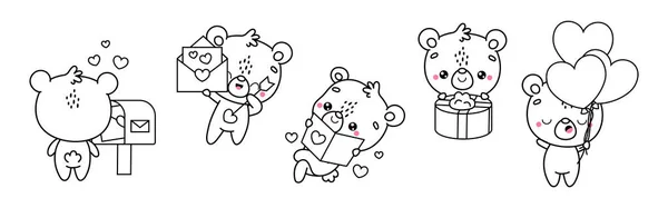 Set Illustrazioni Della Pagina Colorazione Dell Orso Polare Kawaii Collezione — Vettoriale Stock