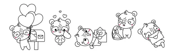 Векторное Искусство Панд Набор Isolated Bear Coloring Page Симпатичная Векторная — стоковый вектор