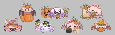 Çizgi film Clipart Halloween Spider Illustration. Şirin Klip Sanatı Cadılar Bayramı Böceği. Cadılar Bayramı Çıkartmaları İçin Bir Kawaii Örümceğinin Şirin Vektör İllüstrasyonu. 