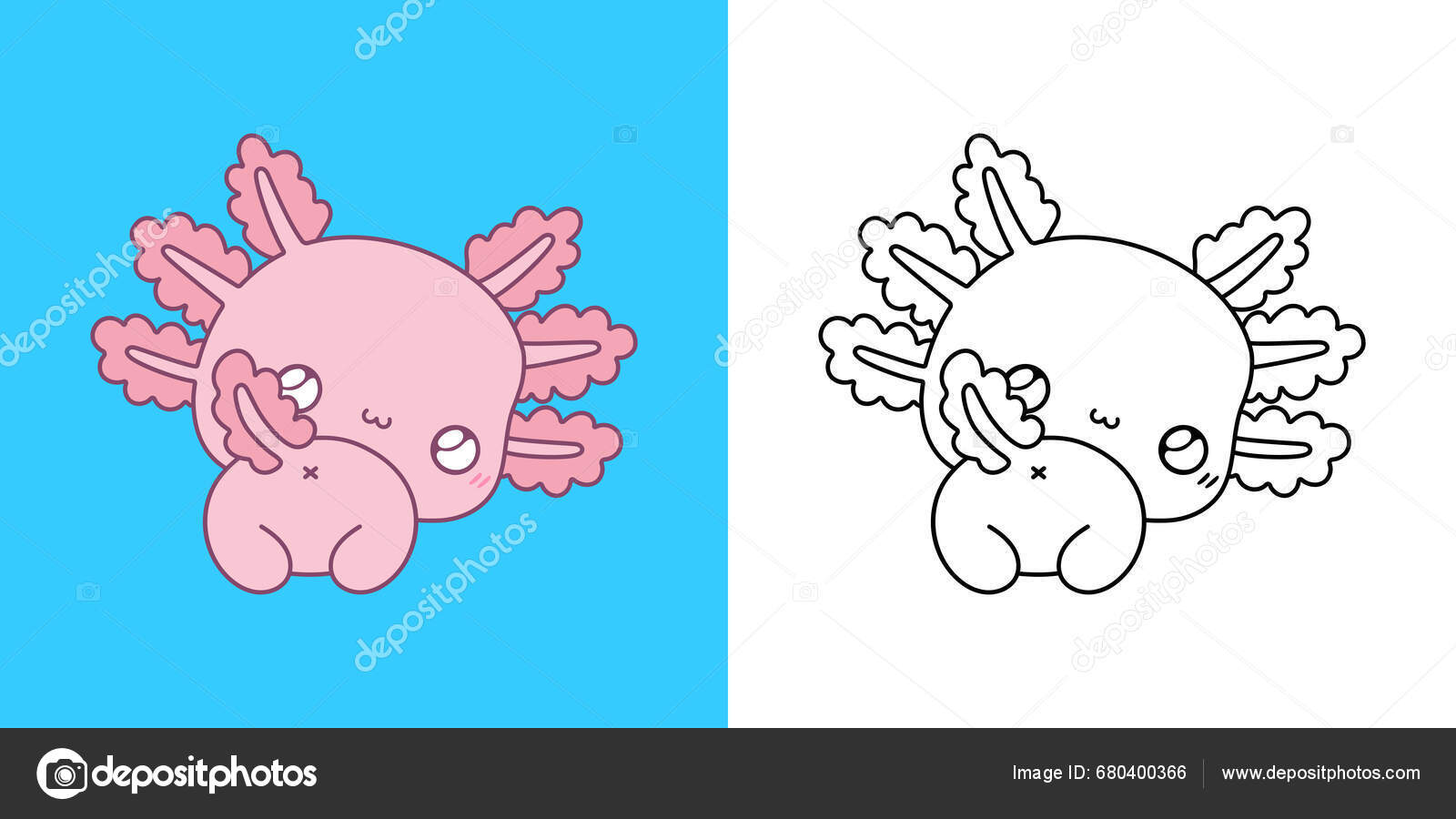 Kawaii Axolotl Clipart Flerfarvet Sort Hvid Sødt Kawaii Dyr Isoleret ...