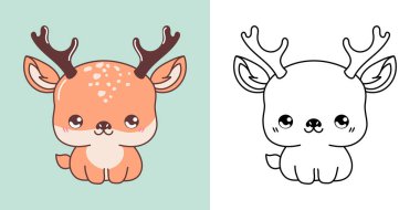Renklendirme Sayfası ve İllüstrasyon için Şirin Geyik Clipart. Mutlu Clip Sanatı Hayvanı. Etiketler, Bebek Duşu, Renkli Sayfalar İçin Kawaii Ormanı Hayvanı 'nın Mutlu Vektör Resimleri. 