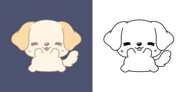 Clipart Labrador Retriever Renk Sayfasını ve Renkli Resimleri Ayarla. Kawaii izole edilmiş köpek. Etiketler için Şirin Vektör İllüstrasyonu, Giysiler için Parmak izleri, Bebek Duşu. 