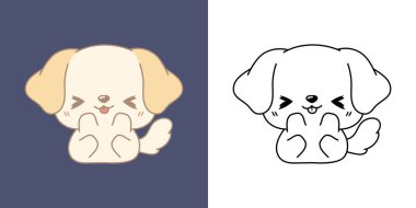 Tatlı İzole Edilmiş Labrador Retriever İllüstrasyonu ve Renklendirme Sayfası. Çizgi film Sanat Köpeği. Etiketler için Karikatür Vektör İllüstrasyonu, Giysiler için Parmak izleri, Bebek Duşu. 