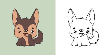 Alman Çoban Köpeği Çok Renkli ve Siyah-Beyaz 'a tırman. Sevimli Clip Art Dog. Etiketler, Bebek Duşu, Renkli Sayfalar İçin Bir Kawaii Evcil Hayvanı Sevimli Vektör İllüstrasyonu. 