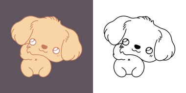 Clipart Golden Retriever Köpek Boyama Sayfasını ve Renkli Resimleri Ayarla. Kawaii evcil hayvanı izole etti. Etiketler için Şirin Vektör İllüstrasyonu, Giysiler için Parmak izleri, Bebek Duşu. 