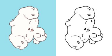 Kawaii Clipart Bichon Frise Illustration ve For Coloring Page. Komik Kawaii Yavrusu. Giysiler, Çıkartmalar, Bebek Duşu için Bir Kawaii Evcil Hayvanı 'nın Komik Vektör İllüstrasyonu. 