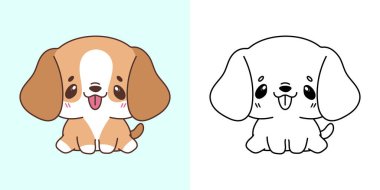 Tatlı Issız Beagle Köpek İllüstrasyonu ve Renklendirme Sayfası. Çizgi film Clip Art Puppy. Etiketler, Bebek Duşu, Renkli Sayfalar İçin Bir Kawaii Evcil Hayvanı İzole Edilmiş Vektör İmajı. 