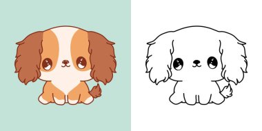 Kawaii Clipart Cocker Spaniel Puppy Illustration and For Coloring Page. Komik Kawaii Köpeği. Etiketler, Bebek Duşu, Renkli Sayfalar İçin Bir Kawaii Hayvanı Sevimli Vektör İllüstrasyonu. 