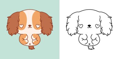 Clipart Cocker Spaniel Köpek Boyama Sayfası ve Renkli Resimleri Ayarla. Kawaii, Yavru Köpek 'i tecrit etti. Etiketler için Şirin Vektör İllüstrasyonu, Giysiler için Parmak izleri, Bebek Duşu. 